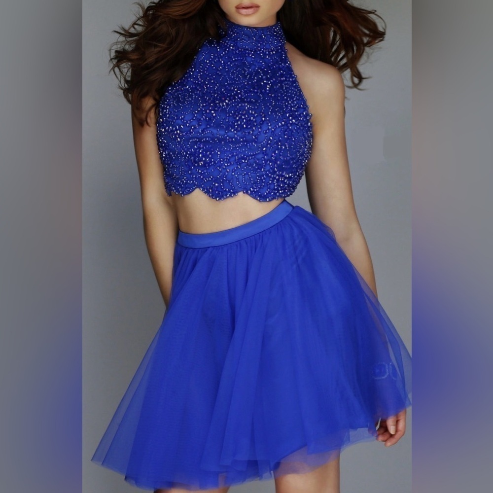 Purple Beaded 2-Piece Sherri Hill Cocktail Dress Size 2